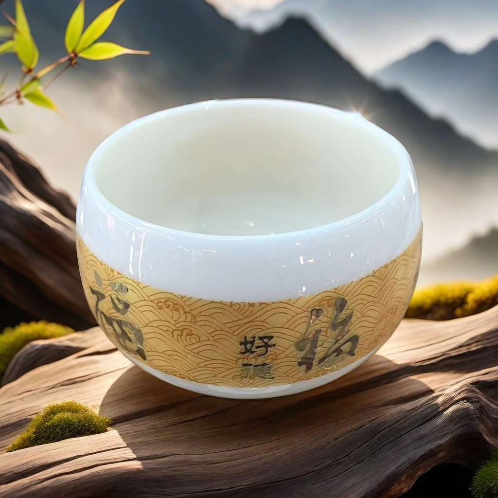 羊脂玉罗汉杯主人杯陶瓷堆金福杯功夫茶茶具品茗杯个人礼品节日详情3
