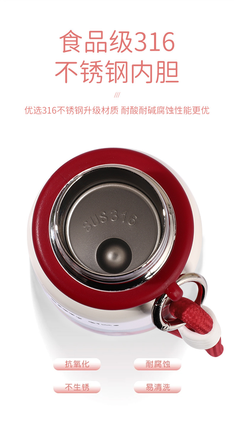 Copa térmica de bola de nariz roja dentro de la cuerda de transporte de acero inoxidable 316 taza de acompañante de la nariz roja dibujos animados niños copa de agua pic 3