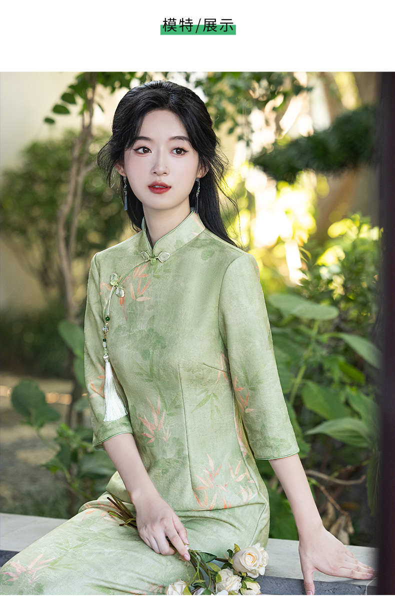 New Chinese-style spring/summer jacquard milk silk mid-sleeved long 2025 new Chinese-style daily artistic modified cheongsam dress pic 8