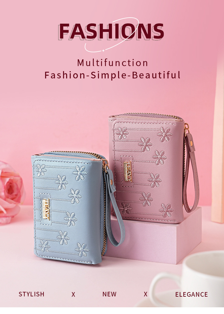 女士钱包teayy暖色系短款多功能零钱包拉链按扣小卡包钱夹 钱包女详情3