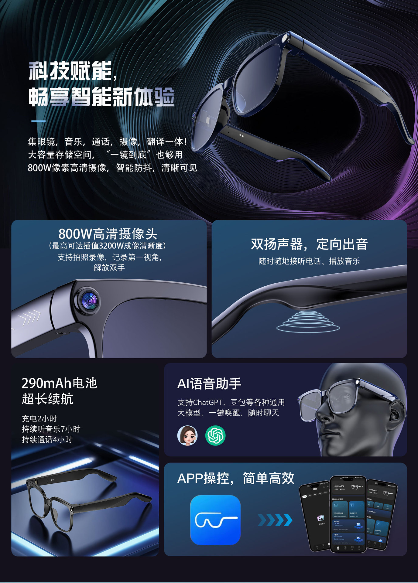 The 8-megapixel smart glasses can take photos, videos, record audio, and feature ai image recognition and dialogue translation pic 1