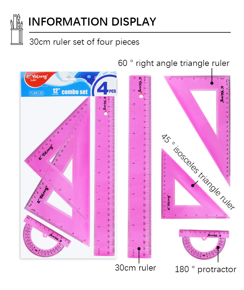 Yalong Cross-border Plastic School Ruler Set student learning Supplies wholesale pic 7