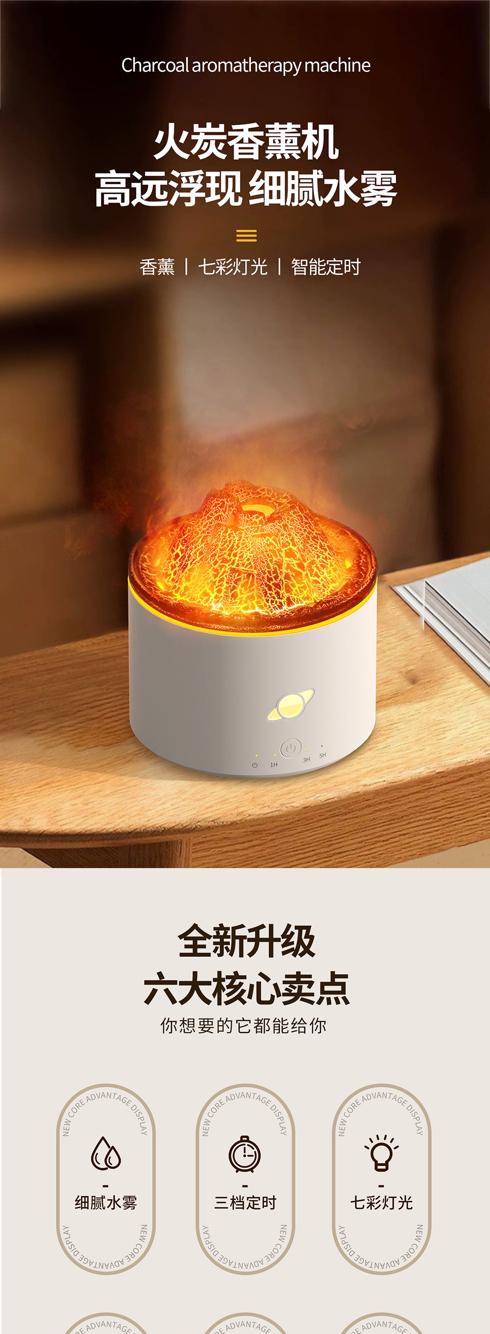 新款火山熔岩小夜灯香薰机家用卧室喷雾器仿真桌面烟圈火焰加湿器详情14