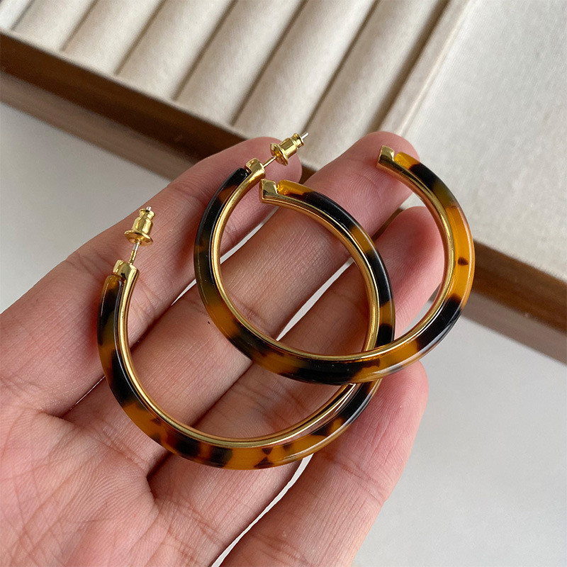 赵露思同款玳瑁色豹纹耳圈素圈耳环2025新款高级感夸张耳饰圈圈女详情8