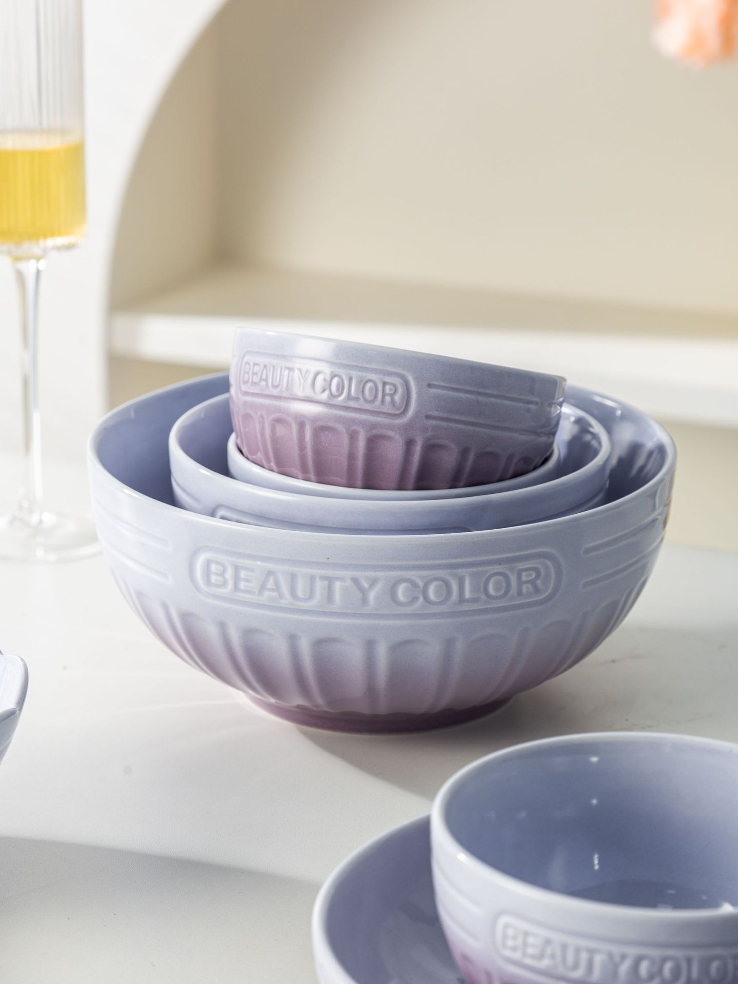 渐变紫北欧高颜值碗盘套装家用陶瓷米饭碗圆盘汤碗乔迁高级感餐具详情6