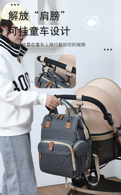 跨境专供高级感妈咪包大容量轻便母婴床包挂童车多功能手提双肩包详情14