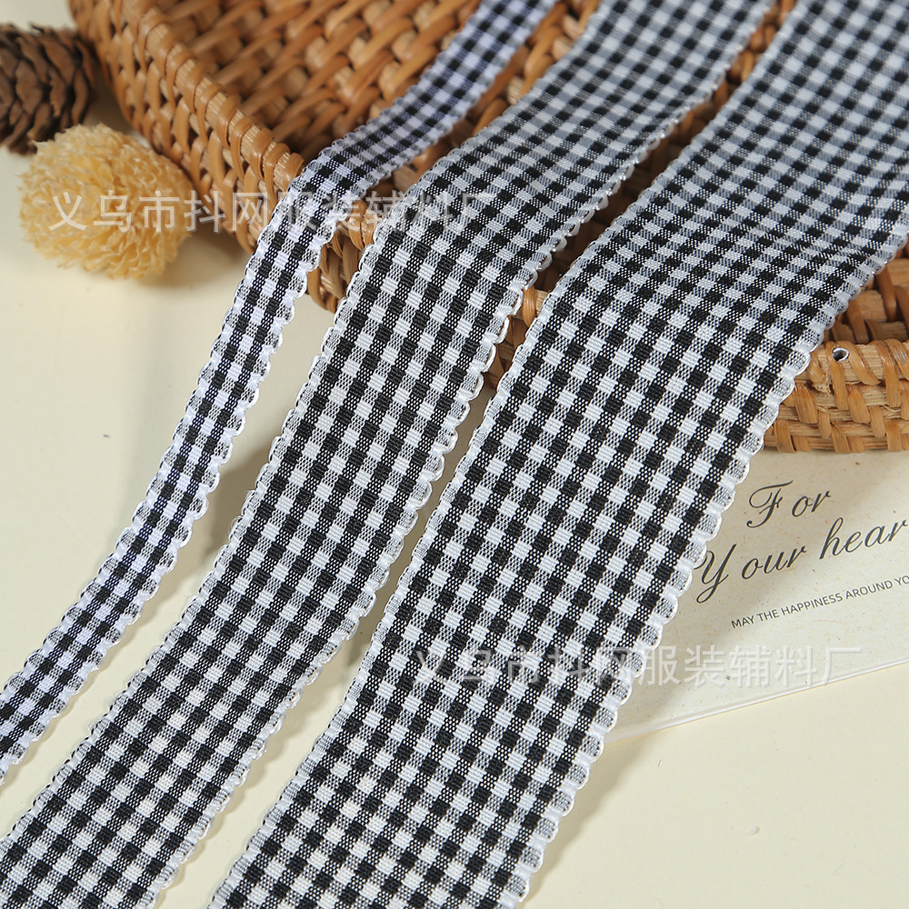 1cm耳朵边田园风格子丝带蝴蝶结手工DIY包装缎带鲜花礼盒彩带详情12