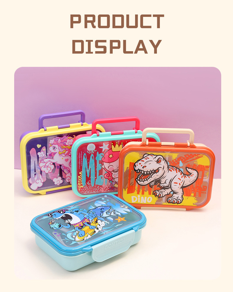 跨境新款食品级塑料饭盒儿童卡通可爱午餐盒学生分格密封便当盒详情8