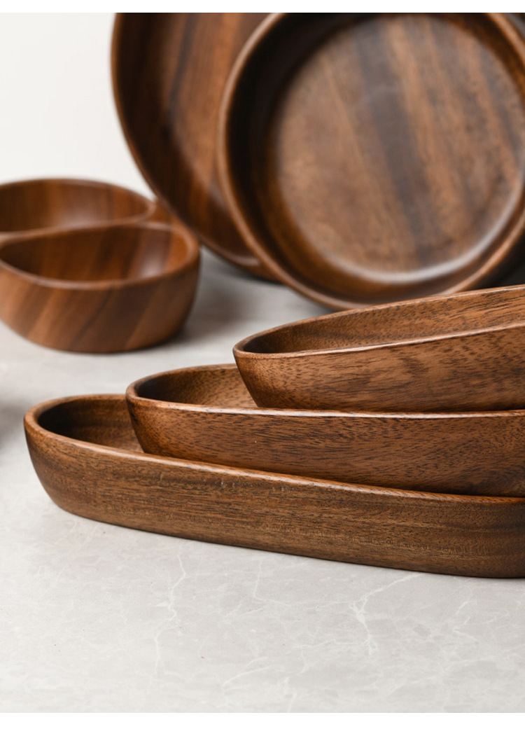 Wholesale acacia wood trays, dried fruit plates, Japanese snacks, salad bowls, solid wood rectangular trays pic 3