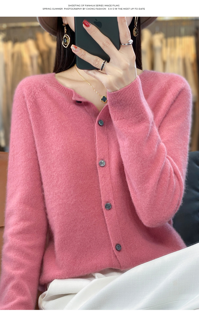 羊毛混纺2025春季新女装圆领短款一线 成衣针织开衫保暖外套上衣5详情8
