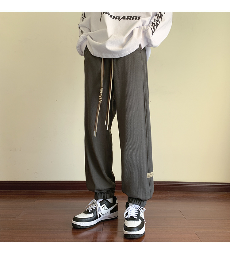 华夫格裤子男士2024秋季潮牌宽松九分束脚卫裤大码青年休闲运动裤详情39