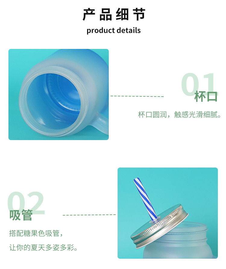 热销带盖吸管玻璃杯耐高温耐热高颜值渐变色杯子创意磨砂渐变杯详情6