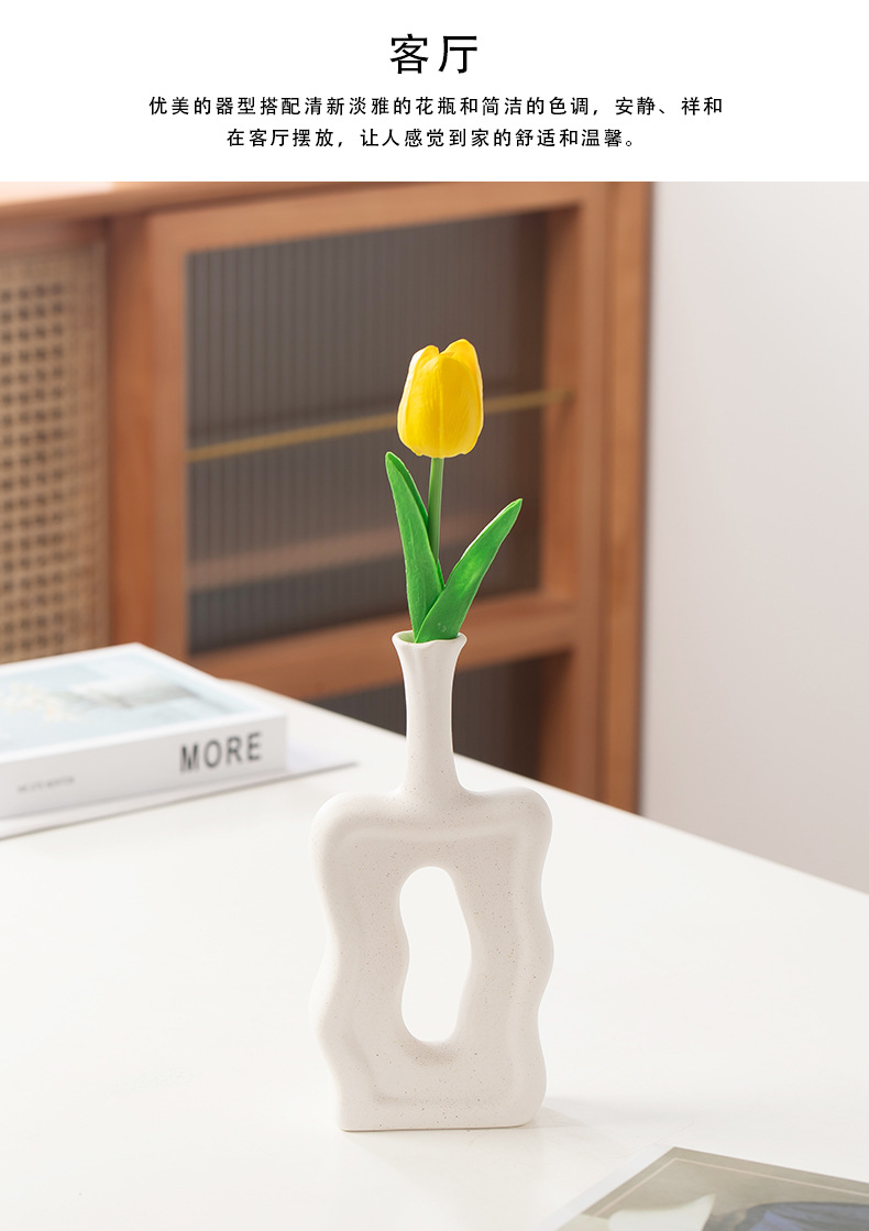 2026 European-style ceramic white vase, ins frosted and unfired creative flower arrangement, light Luxury home decoration accessory wholesale pic 3