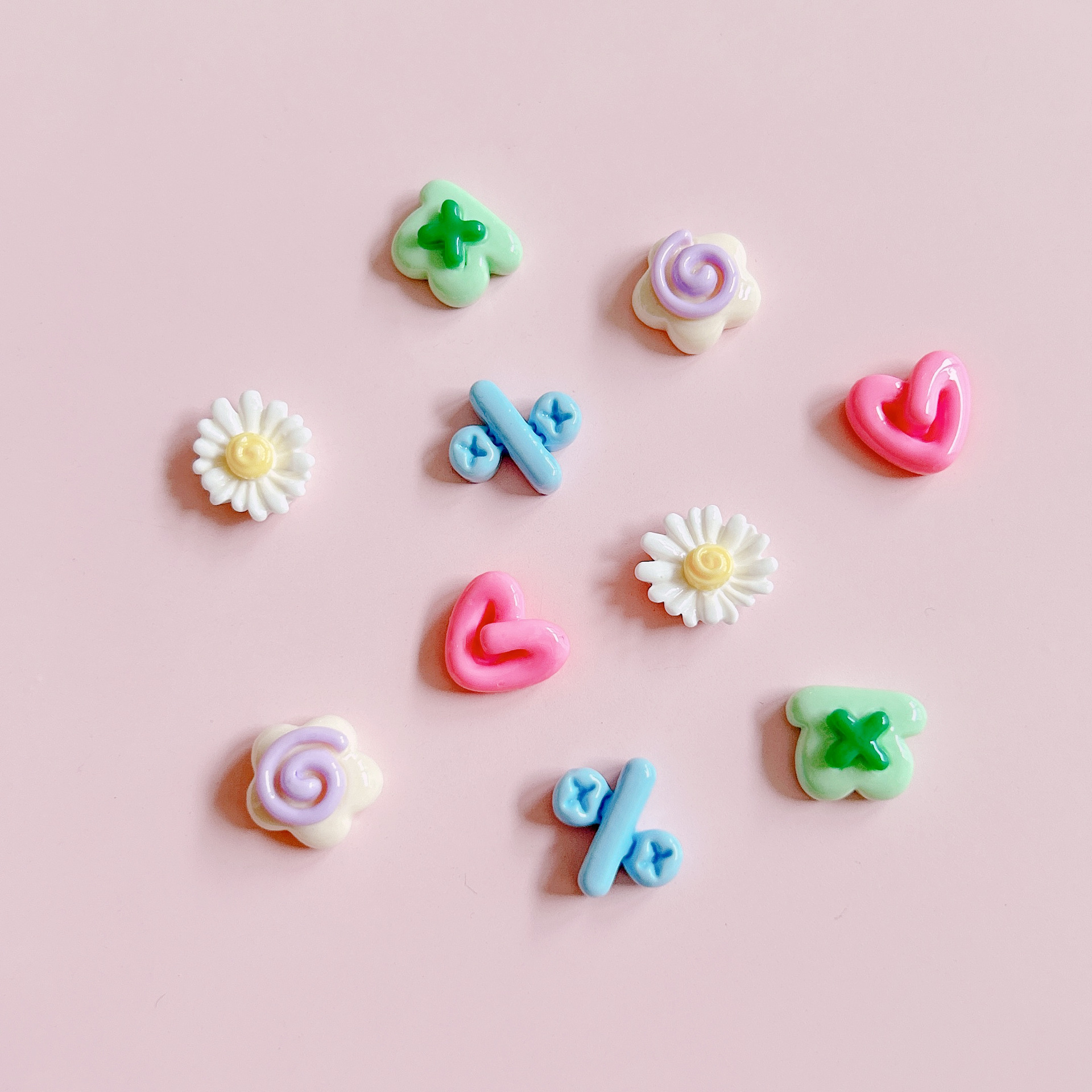 xn Cute mini heart-shaped flowers, simple decoration materials, diy handcrafted hair clips, ear studs, cream glue material pic 5