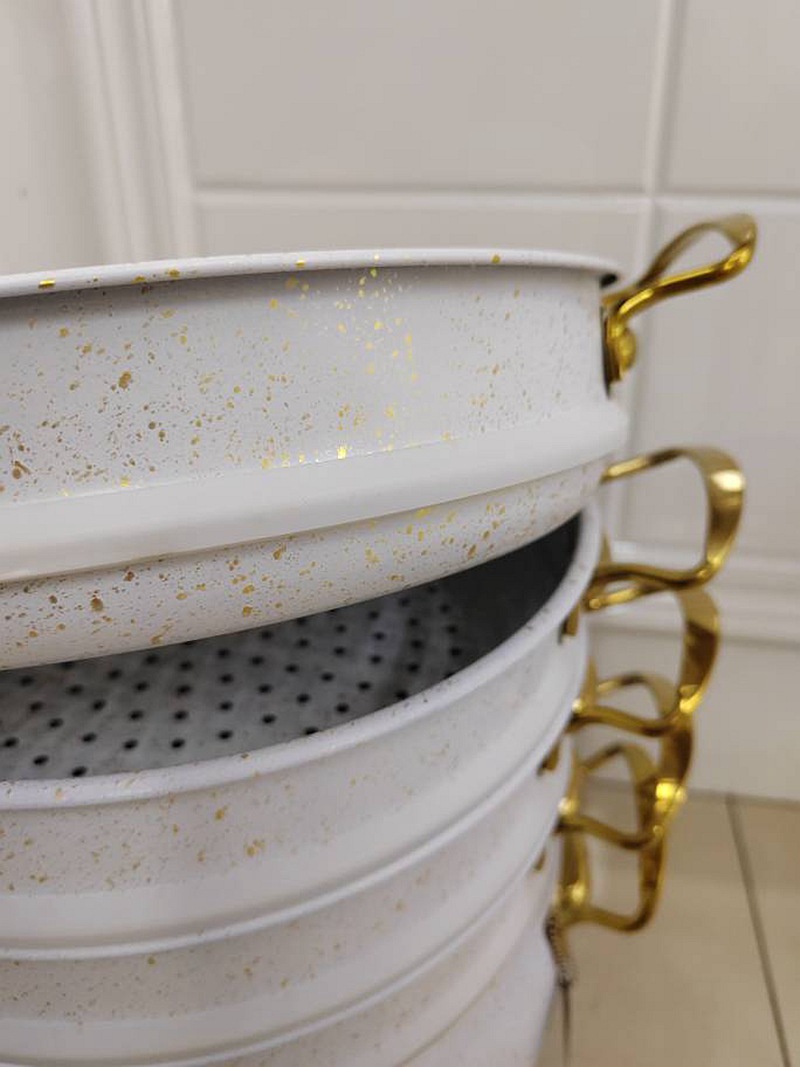 Aluminum non-stick non-smoke marble 4layers non-stick steamer nonstick 4layers steamer 30cm pic 4
