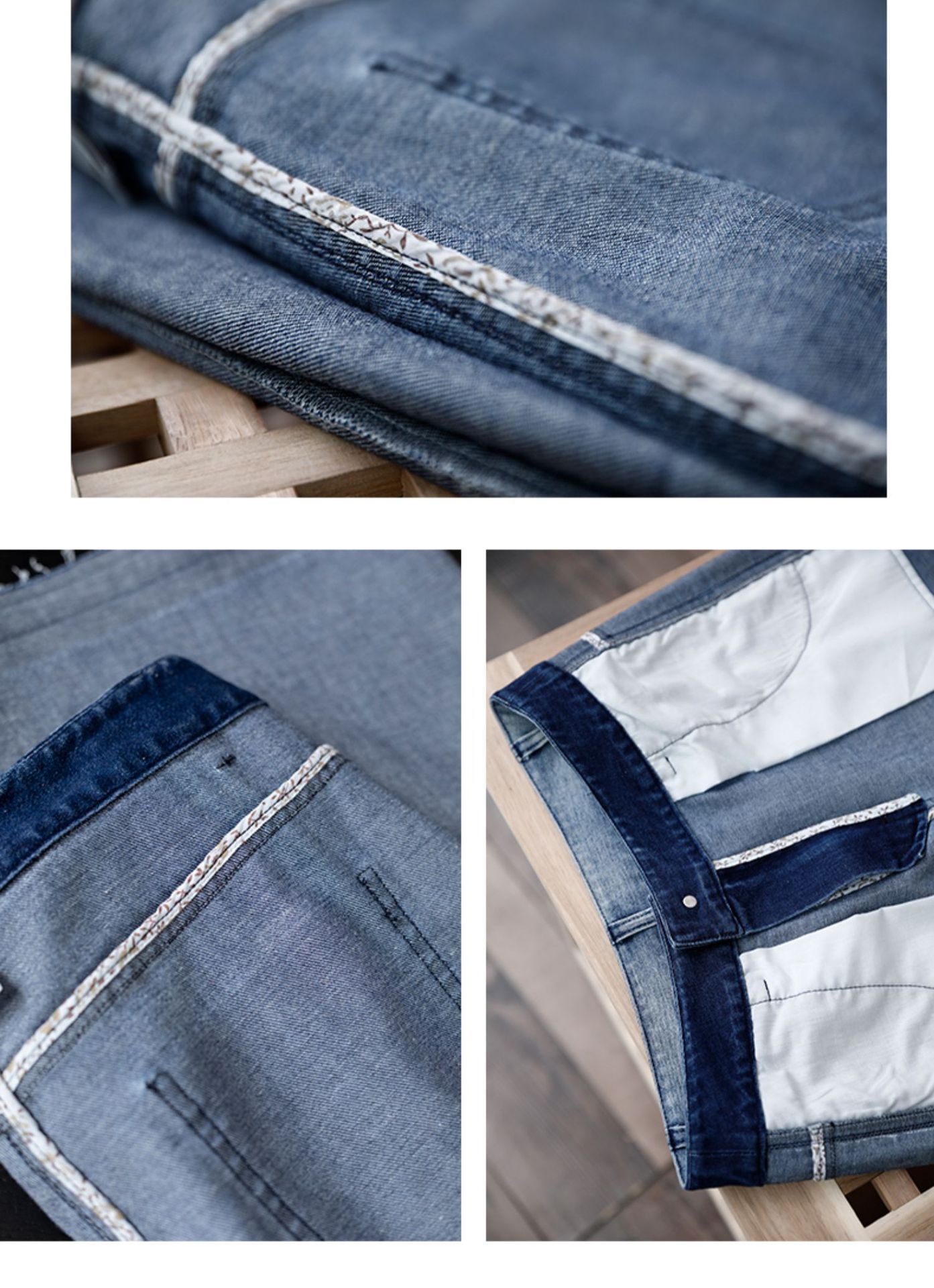 撞色直筒牛仔裤女2025春季新款毛边复古宽松休闲阔腿腿长详情59