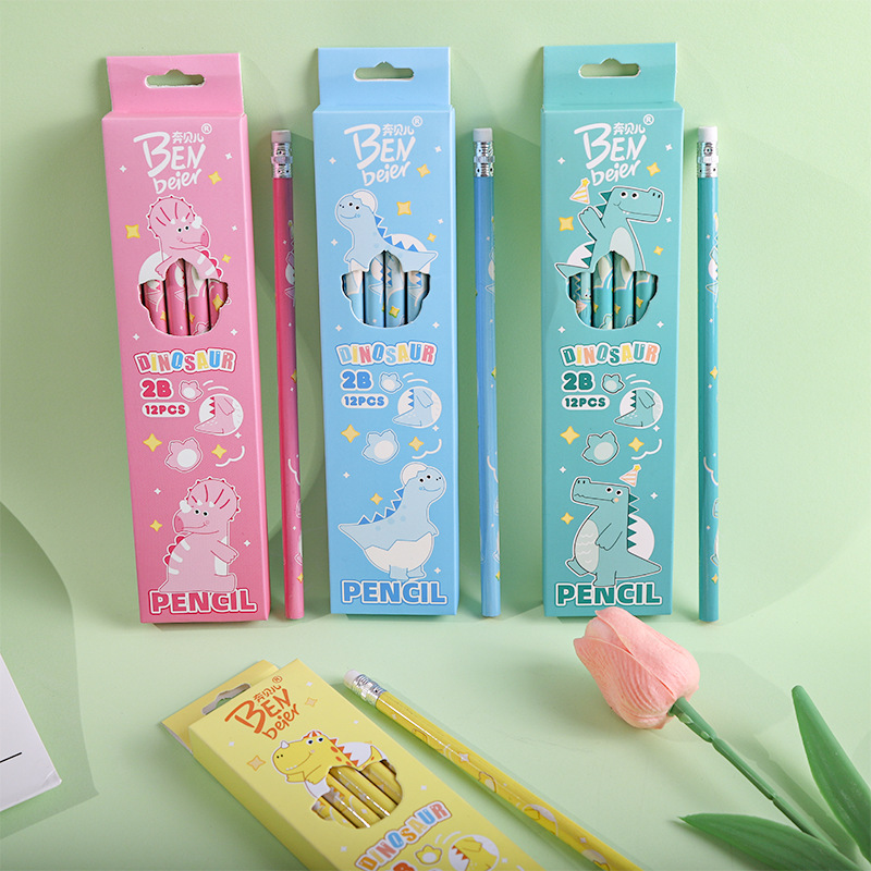 New cute cartoon pencils, little dinosaur 2b pencils, 12 pieces in a box, essential learning stationery for primary school students, sketching pens pic 5