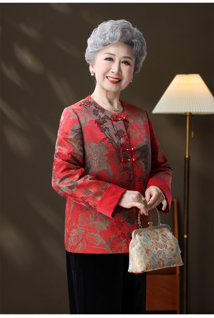 The new Chinese-style spring coat for mothers in the national trend is elegant and grand. It is a high-end and wealthy coat for middle-aged and elderly women in spring and autumn. It is a traditional Chinese jacquard top pic 5