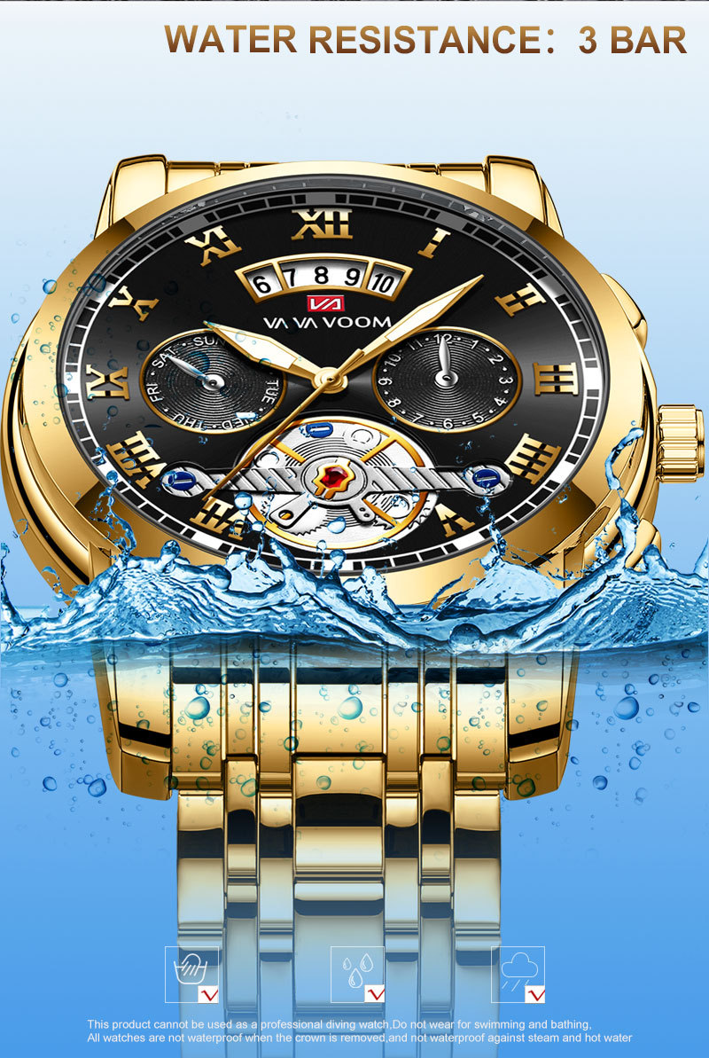 VA VA VOOM stainless steel tourbillon non-automatic mechanical multi-functional business watch, luminous waterproof watch for men pic 29
