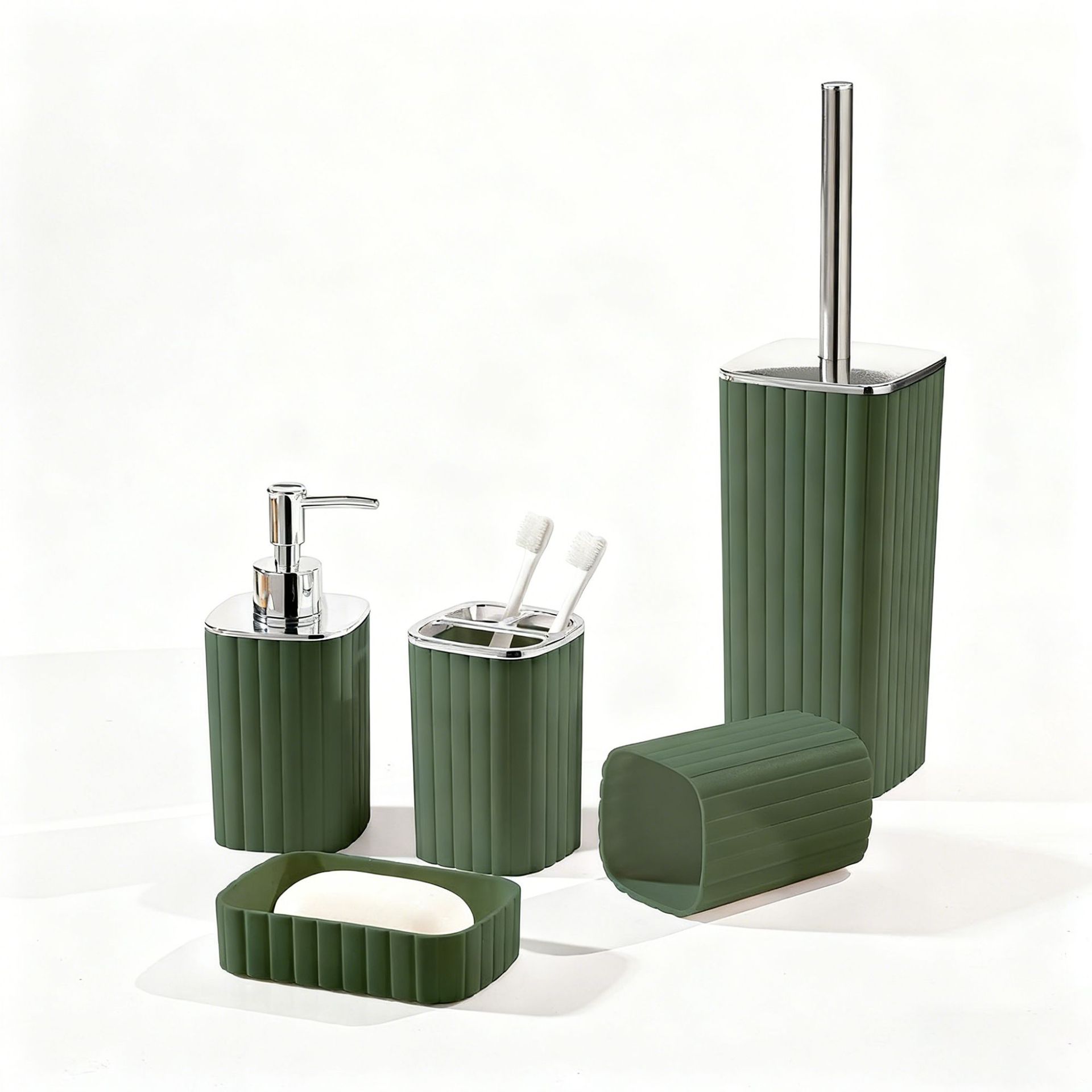 竖条纹卫浴洗漱塑料5件套厂家批发卫生间马桶刷架牙刷架套装轻奢详情9