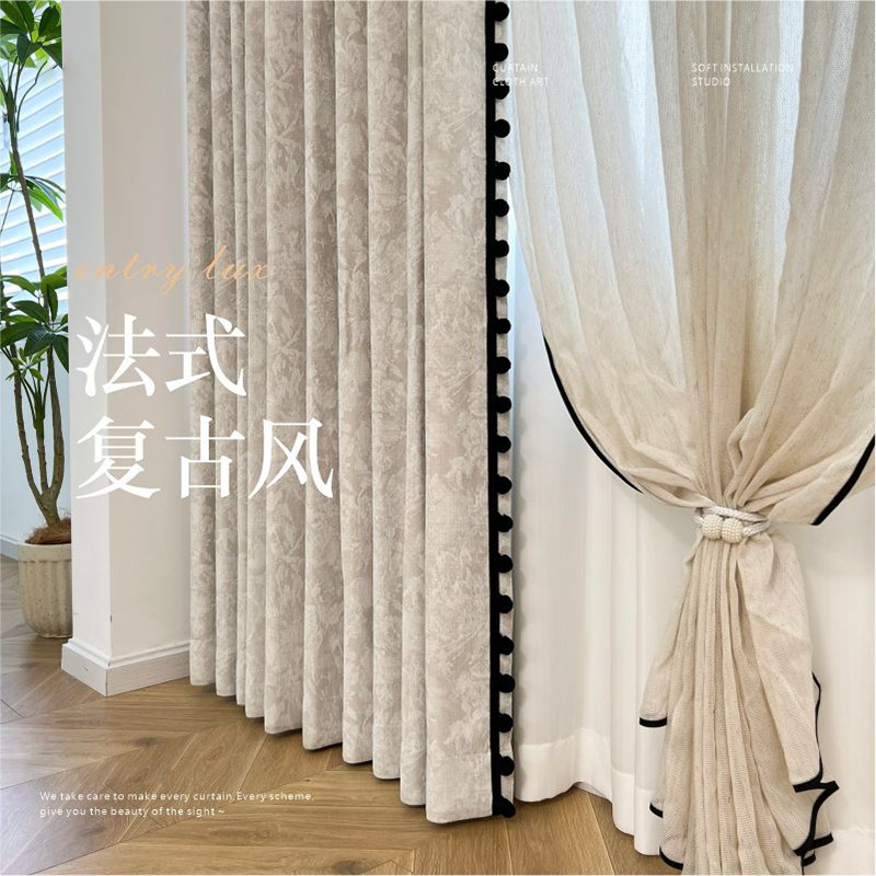 莫奈花园法式窗帘卧室高级感提花雪尼尔复古风客厅高遮光遮阳窗帘详情2