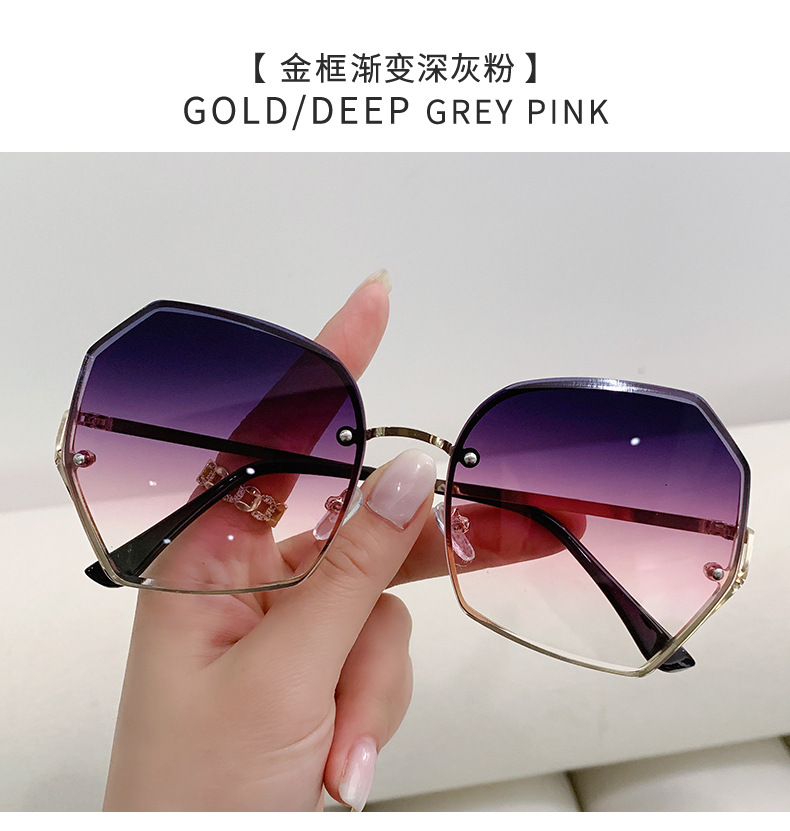 New frameless edge-cut sunglasses for women, fashionable and versatile metal sunglasses for large faces, slimming and UV protection glasses pic 11