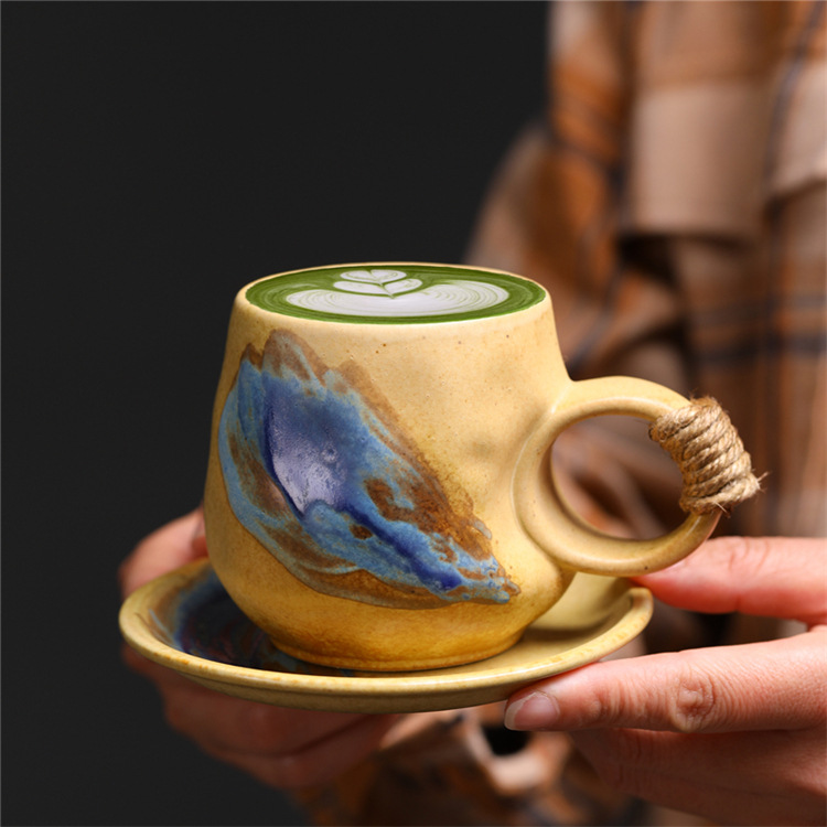 日式复古陶瓷咖啡杯碟套装创意伴手礼杯子下午茶马克杯粗陶咖啡杯详情11