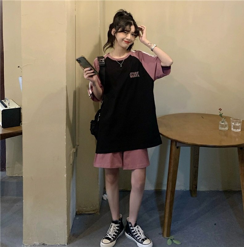 夏季跑步中考初中短袖休闲运动服套装女宽松短裤体育考试五分裤详情17