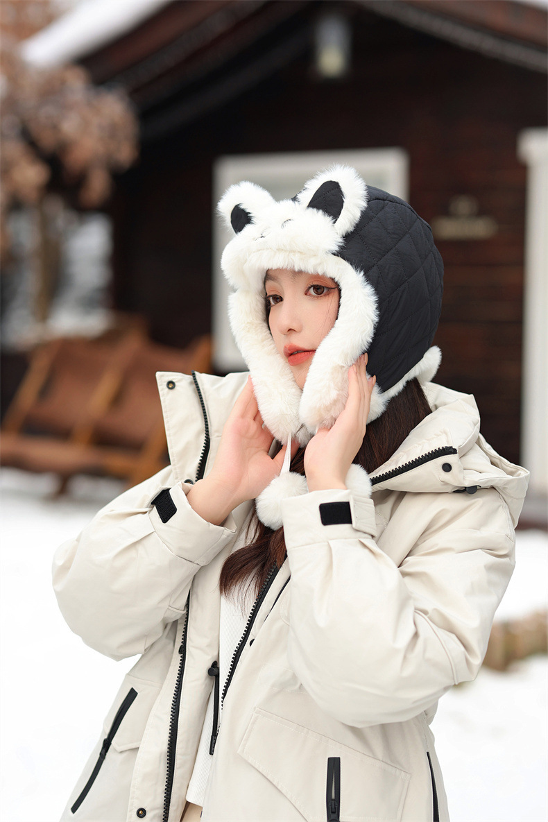 兔耳朵保暖雷锋帽子女士秋冬季加绒厚套头护耳棉帽韩版滑雪骑行帽详情14