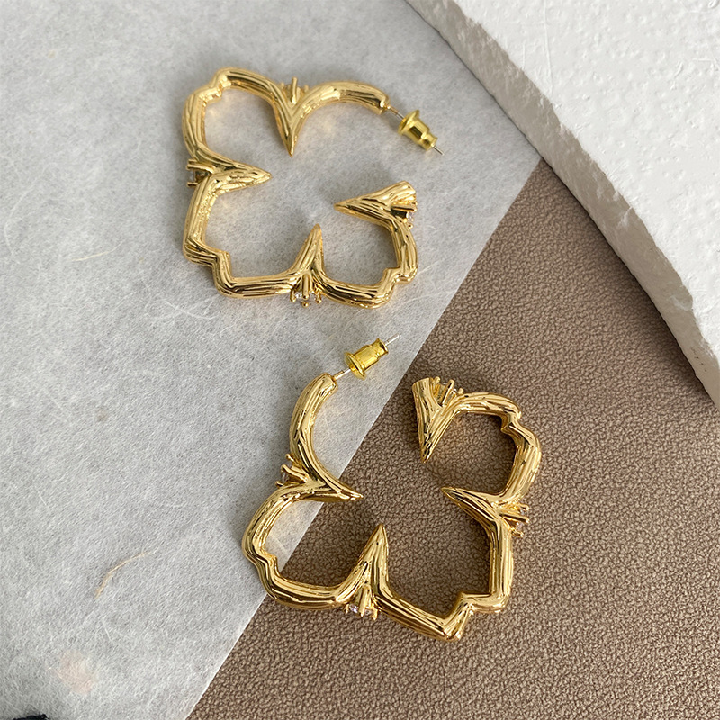 立体镂空枝干花卉耳环女夏季轻奢小众设计高级感复古夸张耳圈耳饰详情4