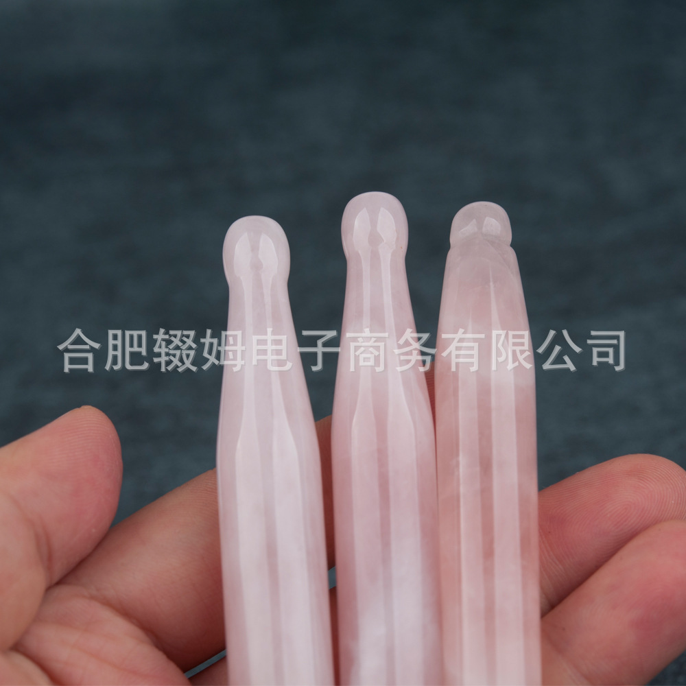 批发外贸天然粉晶玉石按摩器脸部面部刮板质感温润手工打磨穴位笔详情23
