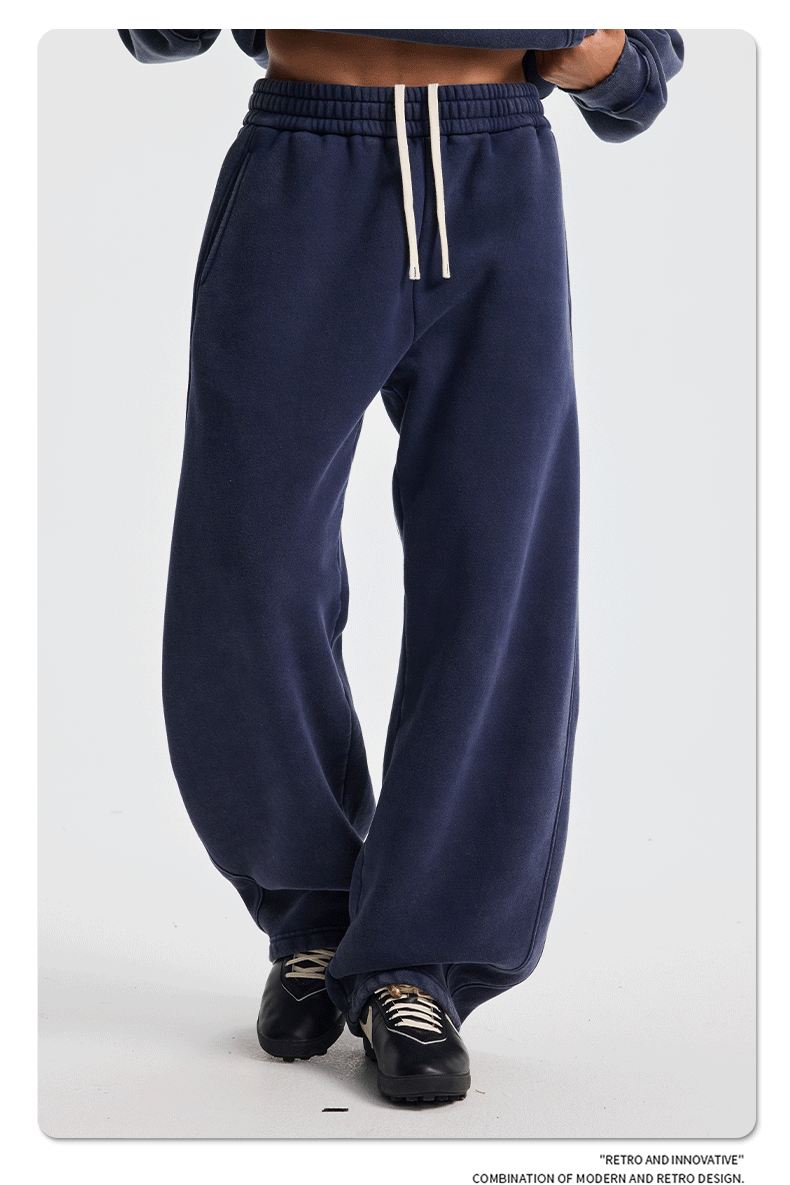 2025秋冬新款加绒加厚炒雪花男休闲裤 洗水做旧弯刀阔腿男女长裤详情13