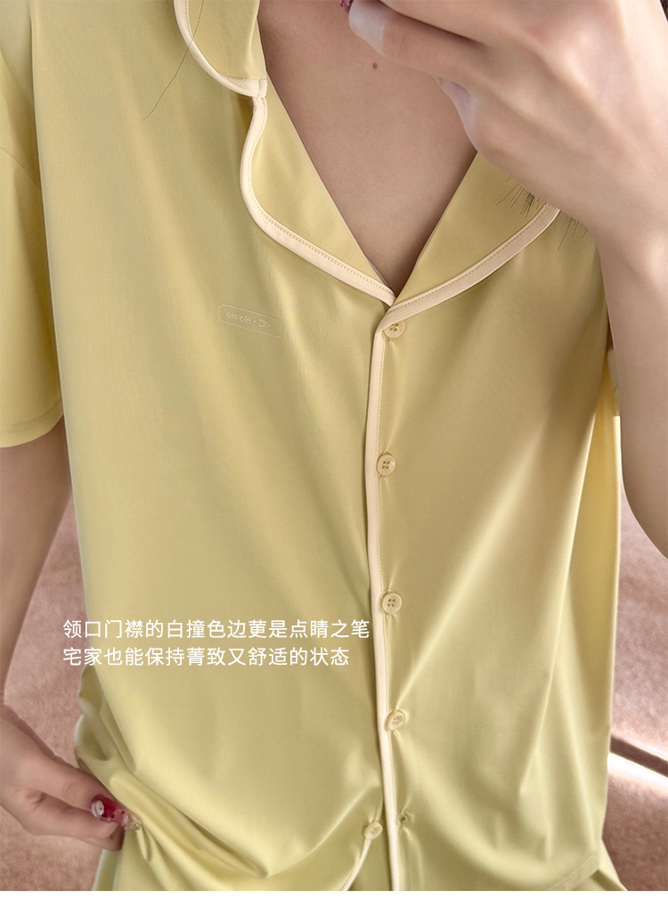 A two-piece set of casual wear for women in the original color ice leather, a summer pajama set with a cool and contrasting color, featuring new short-sleeved shirts and shorts pic 24