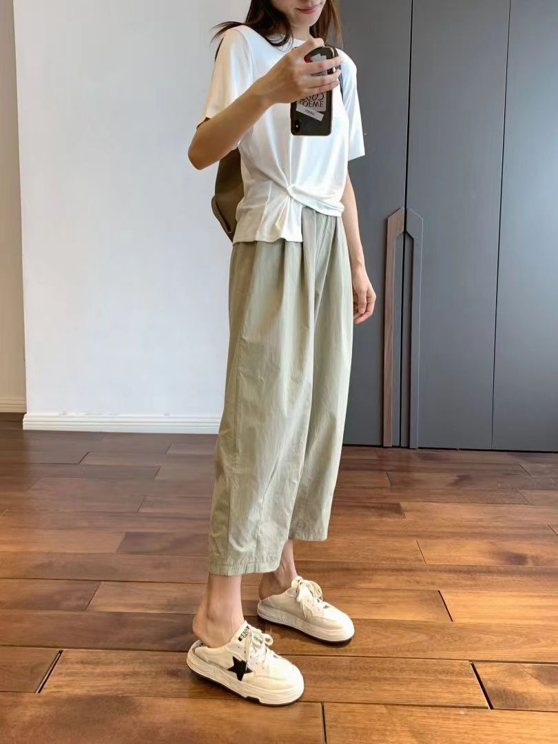 薄款阔腿九分裤女夏纯棉休闲直筒萝卜裤小个子日系显瘦宽松工装裤详情12