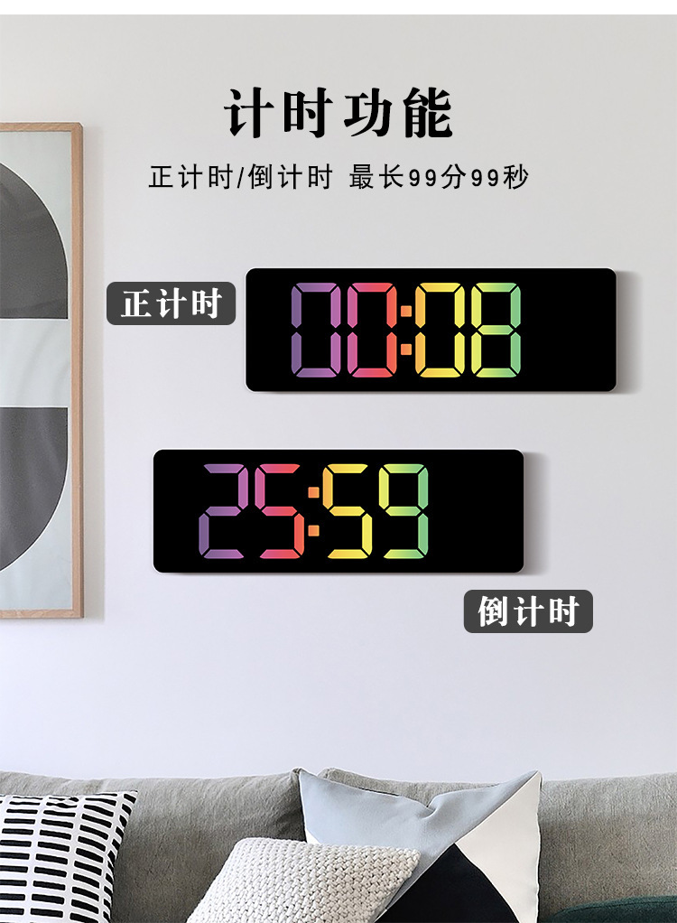 创意挂钟简约彩色客厅挂钟健身房秒表时钟多功能钟表大屏幕6663详情6