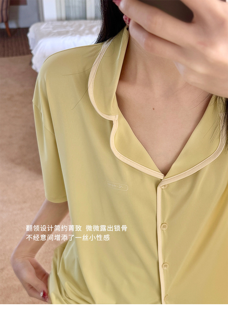 A two-piece set of casual wear for women in the original color ice leather, a summer pajama set with a cool and contrasting color, featuring new short-sleeved shirts and shorts pic 23