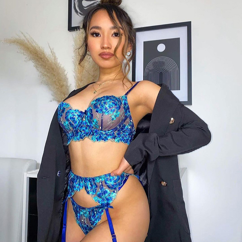 雅尼纺YANNI外贸货源欧美新款情趣内衣性感女士三点式镂空蕾丝吊袜带情趣套装详情7