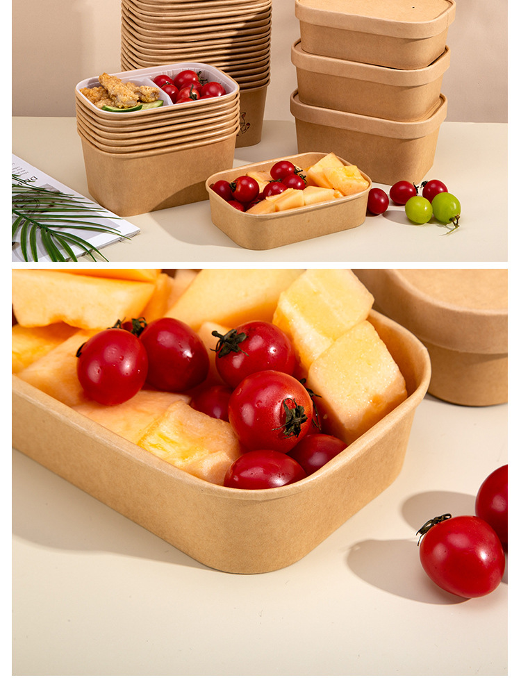Disposable lunch box packing box, microwave-heated, food-grade, degradable, picnic marinated food takeout kraft paper lunch box pic 7