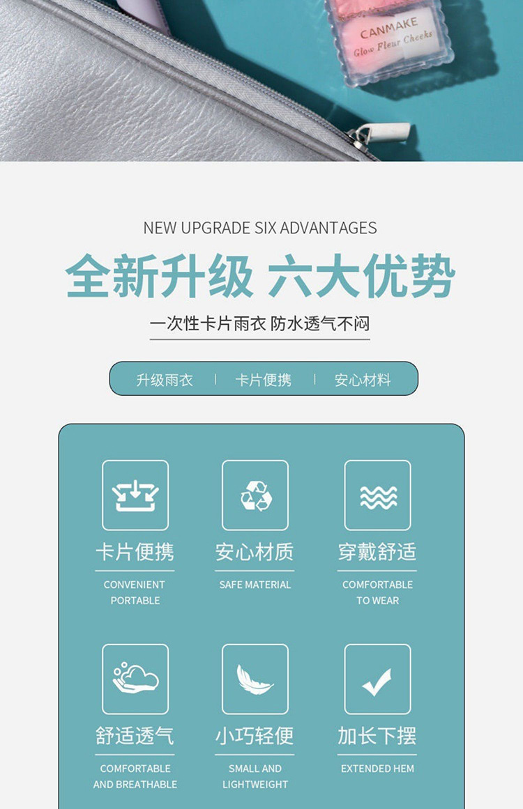 一次性雨衣雨披压缩卡片单人户外漂流成人套头款防水连帽户外便携详情3