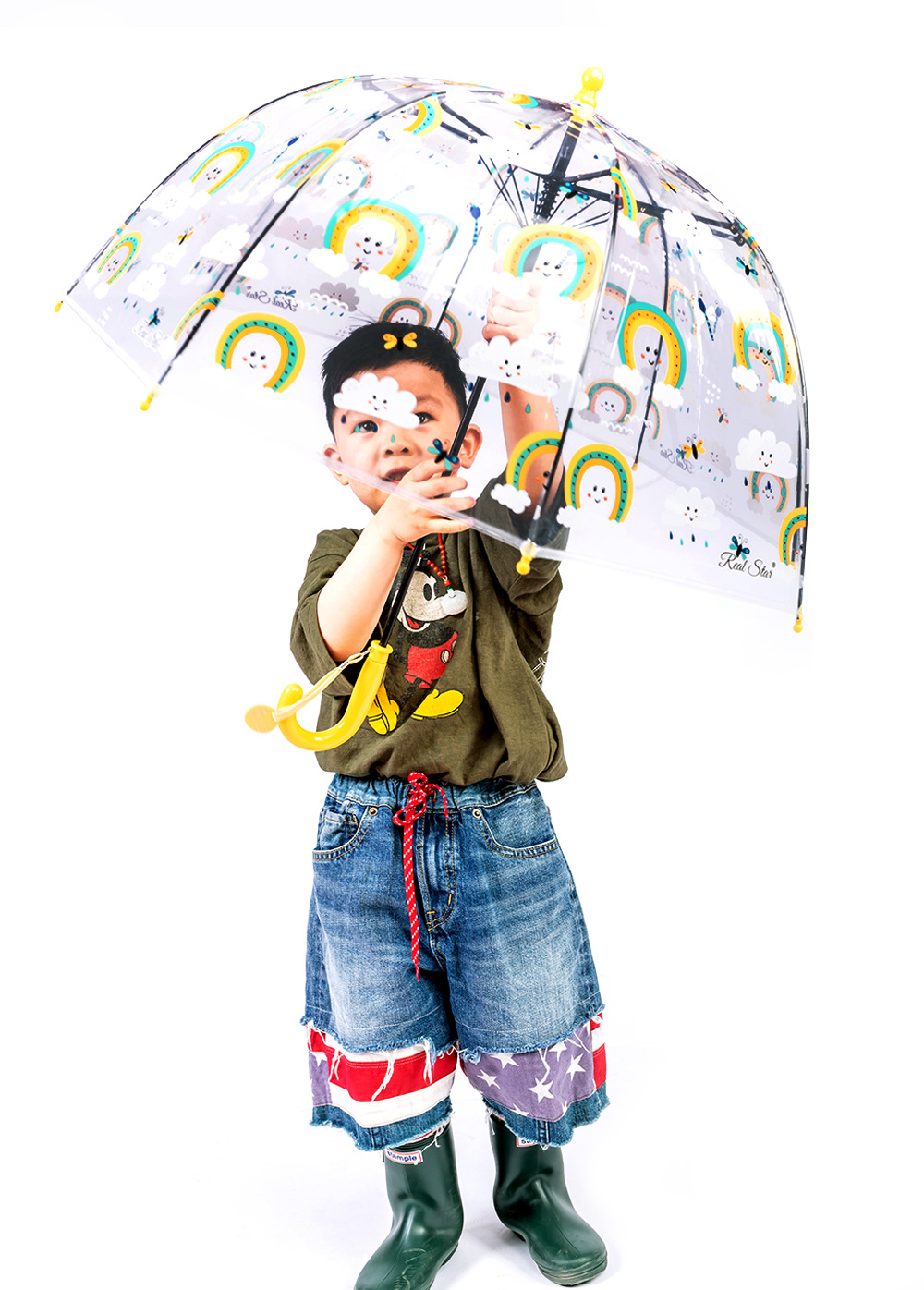 新款插画手绘儿童塑料雨伞男女幼儿园拱形透明伞厂家现货批发详情7