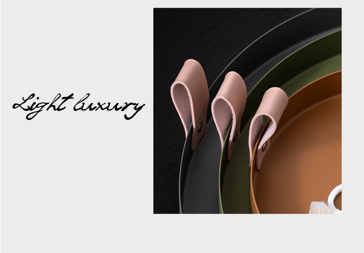 ins风圆形收纳托盘皮革提手金属圆盘杂物收纳浴室置物盘铁艺托盘详情9