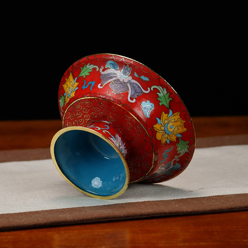 Cloisonne offering cups, traditional copper body, cloisonne enamel, polished, eight-auspicious, tray, double-layer offering cups pic 6