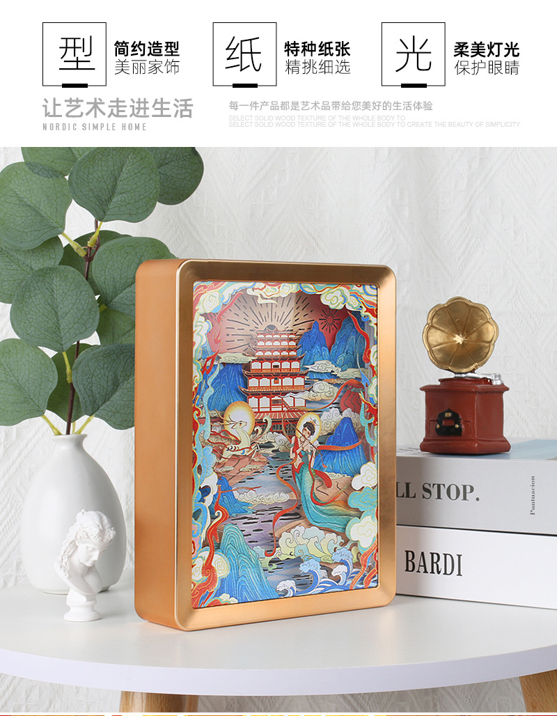 敦煌飞天创意3d纸雕灯景区国潮文创工艺纪念礼品床头摆件小夜灯国潮详情4