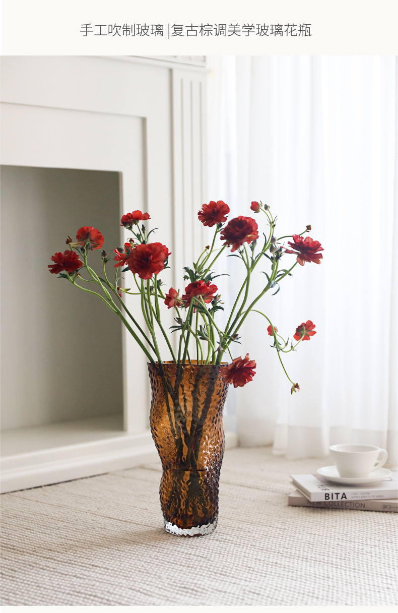 Fuya Glass Modern, simple, creative, irregular and dynamic glass vase, transparent colored glass vase for office desktop pic 1