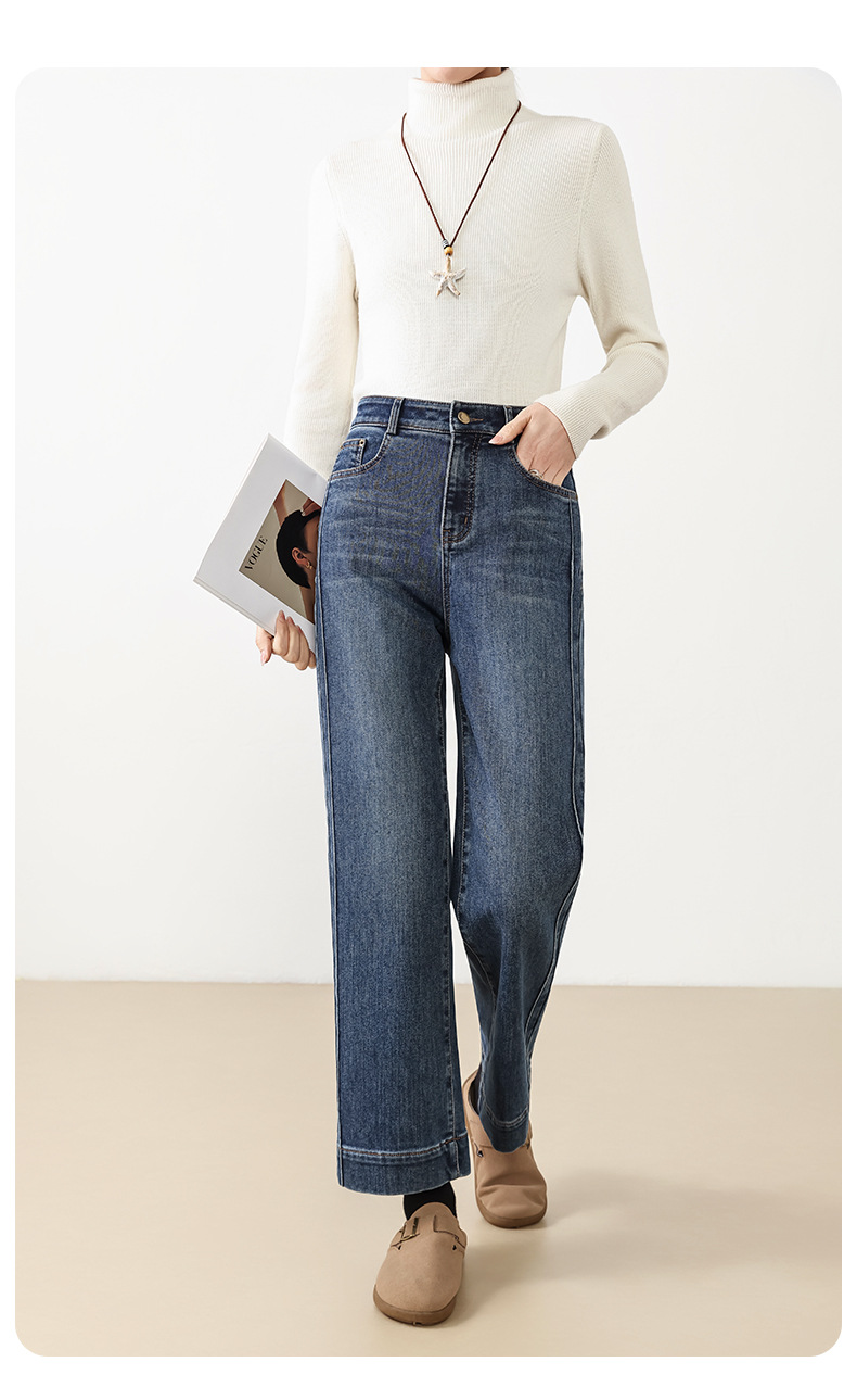 Fleece warm and slimming 9-inch straight-leg jeans for petite women, new high-waisted cigarette tube pants for winter 2025 pic 16