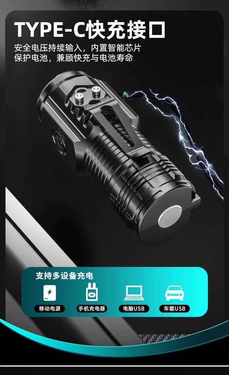 跨境新款强光远射手电筒迷你便携小手电户外多功能夹帽灯手电详情3