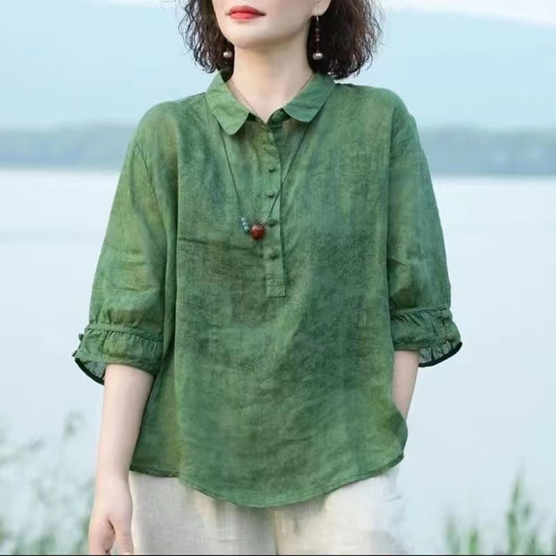 中老年女装绵绸套装妈妈款洋气2024春夏装新款中年女士衬衫两件套详情7