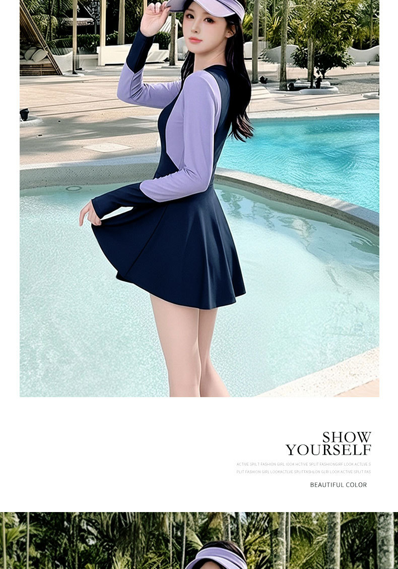 泳衣女款连体长袖独立长裤两件套装运动休闲全身防晒显瘦泳装批发125160详情7