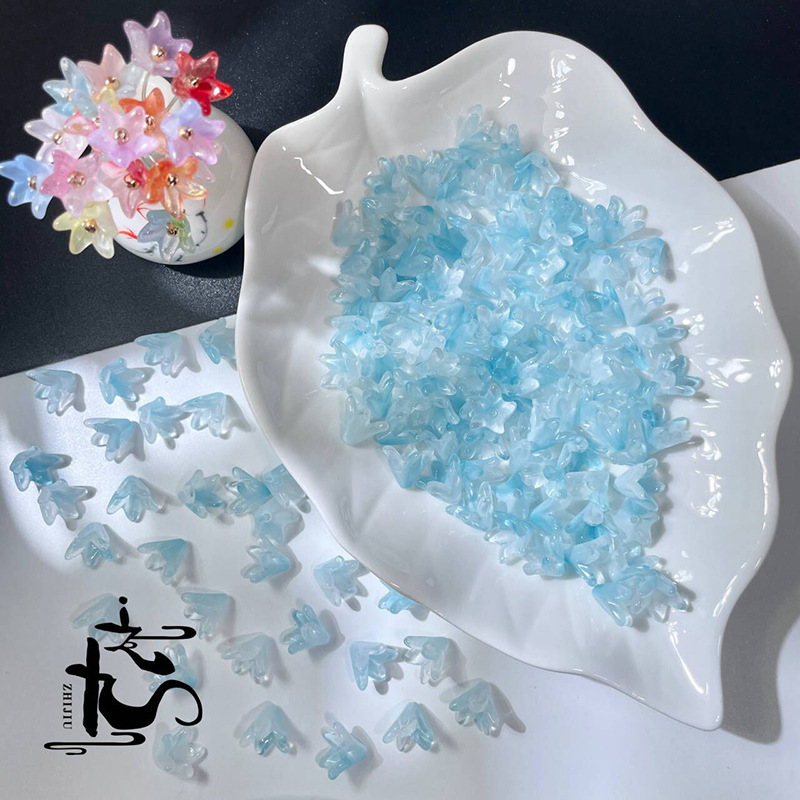 捷克琉璃百合花花瓣树叶子diy手工制作汉服头饰耳环古风发簪详情6