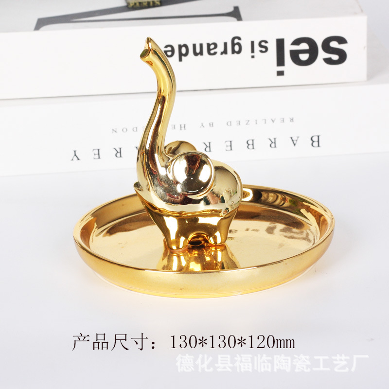 Nordic gold-plated ceramic handicrafts, gift jewelry plates, rings, watches, home storage plates, golden deer animal ornaments pic 26